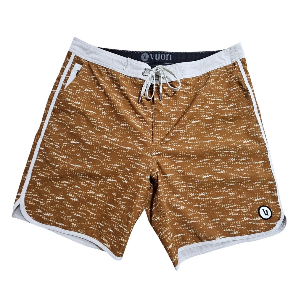Vuori Boardshorts Mens 34 Brown Dash Print Cruise Performance Swim Trunks